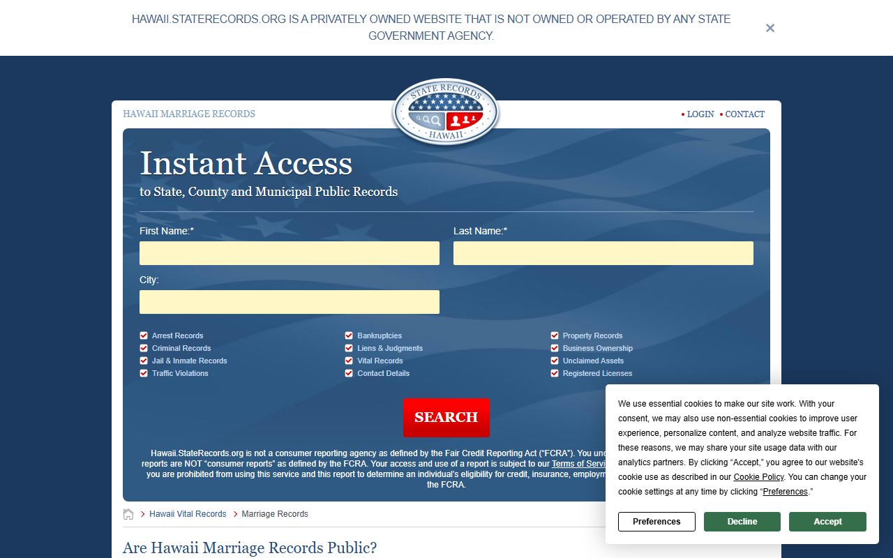 Kailua marriage records search