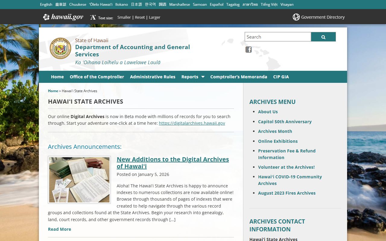 Hawaii State Archives in Urban Honolulu for historical marriage record research