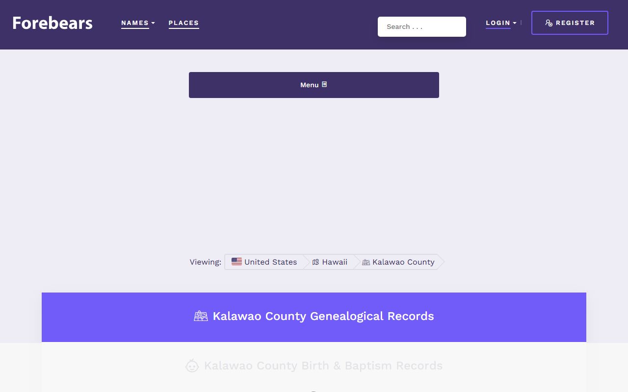 Kalawao County genealogy records database