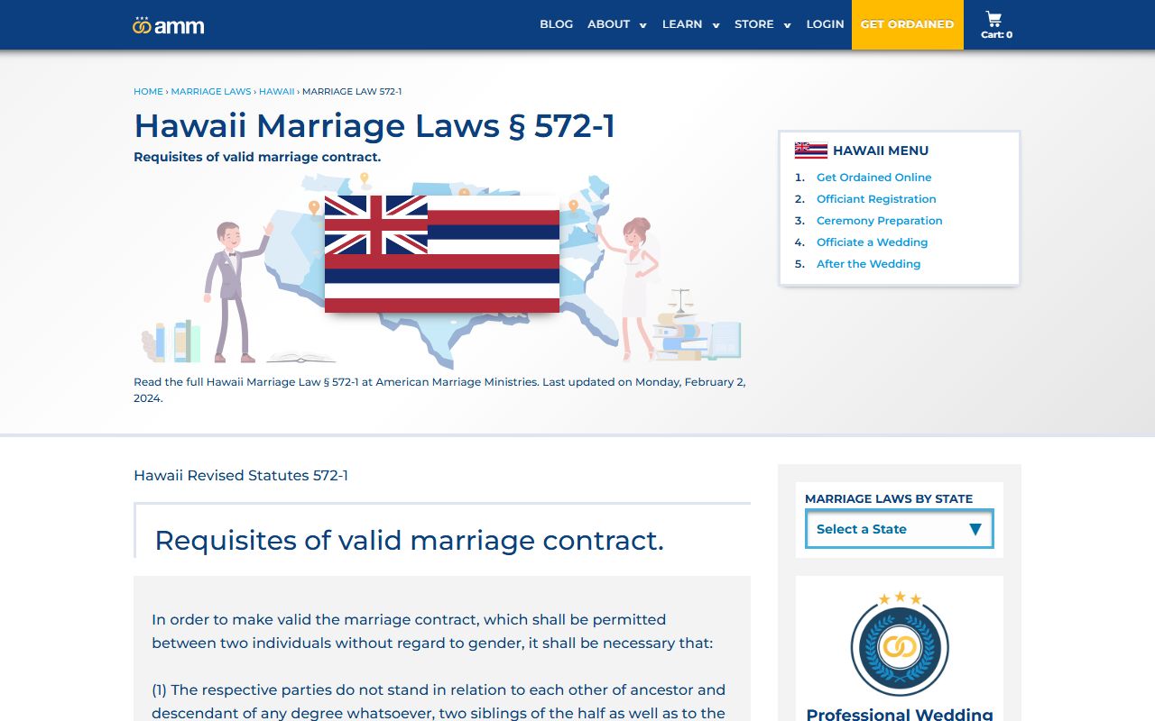 Hawaii HRS 572-1 marriage license requisites and requirements